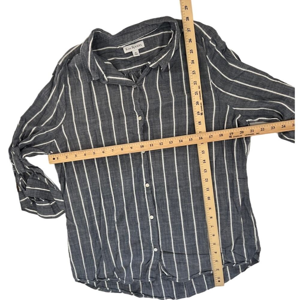 KIM ROGERS Striped Button Up Top - Picture 7 of 8